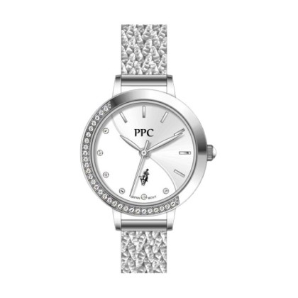 Paris Polo Club PPC-FA11-SL-WE Curved Half Crystal-set Bezel Women Watch